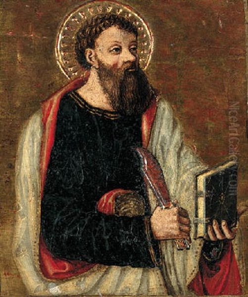 Saint Bartholomew In A Feigned Architectural Niche Oil Painting by Vincenzo Civerchio