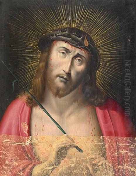 Christ As The Man Of Sorrows Oil Painting by Pieter Claeissins the Elder