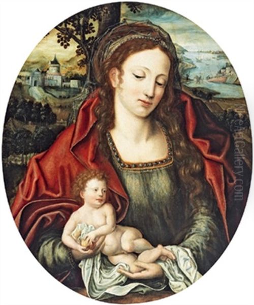 Maria Mit Kind In Einer Landschaft Oil Painting by Pieter Claeissins the Elder