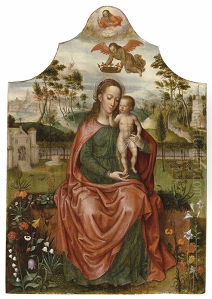 The Virgin And Child In A Garden Oil Painting by Pieter Claeissins the Younger