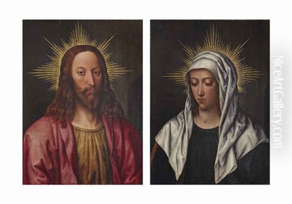 La Vierge Mater Dei; Le Christ En Salvator Mundi (pair) by Pieter Claeissins the Younger