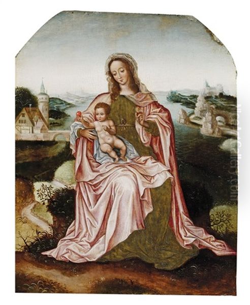 Madonna Mit Dem Kind Vor Einer Flusslandschaft Oil Painting by Pieter Claeissins the Younger