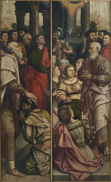 Une Predication (+ Une Benediction; Pair) Oil Painting by Pieter Claeissins the Younger