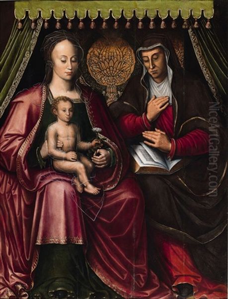 The Virgin And Child With Saint Anne Oil Painting by Anthuenis Claeissins