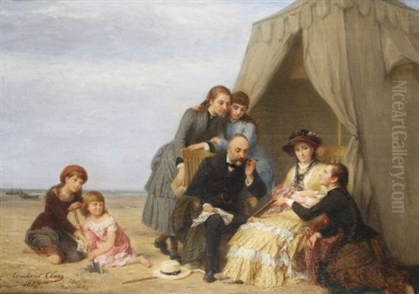 Familie Am Strand Oil Painting by Constant Guillaume Claes