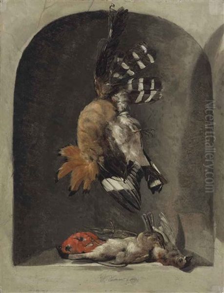 De A Hoopoe And Finches In A Carved Stone Niche Oil Painting by Jacques Grief De Claeuw