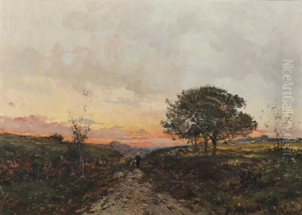 Femme Sur Un Chemin, Au Couchant Oil Painting by Charles H. Clair