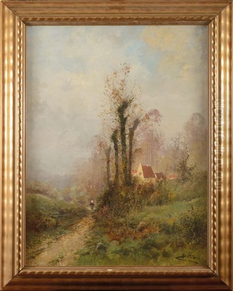 Paysanne En Chemin Oil Painting by Charles H. Clair