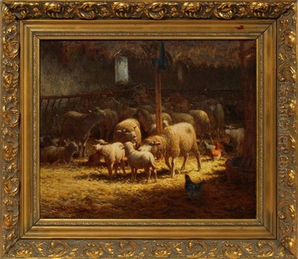 Sheepfold Oil Painting by Charles H. Clair