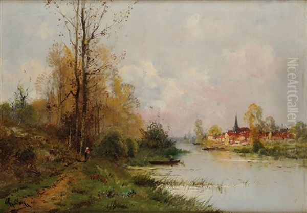 Paysage A La Barque Oil Painting by Charles H. Clair