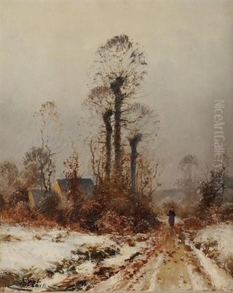 Paysanne Sur Un Chemin Enneige Oil Painting by Charles H. Clair