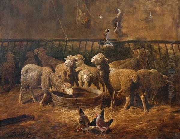 Ovejas En El Stablo Oil Painting by Charles H. Clair