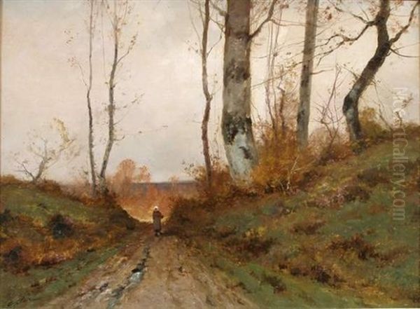 Paysanne Sur Un Chemin De Campagne Oil Painting by Charles H. Clair