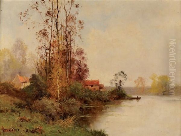 Bouleaux Et Maison Au Bord De L'eau Oil Painting by Charles H. Clair