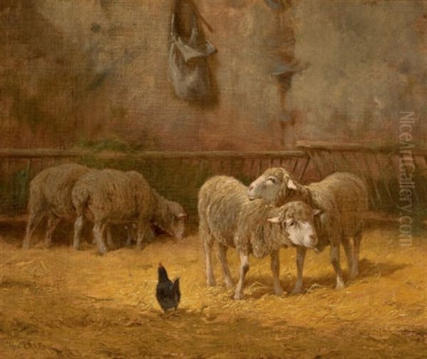 Barn Interior With Sheep Oil Painting by Charles H. Clair