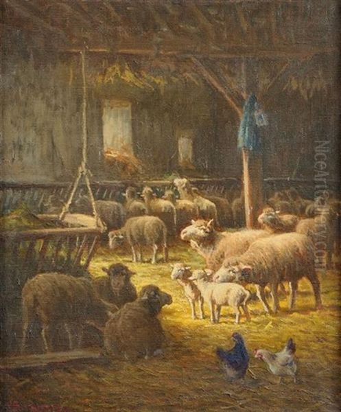 Les Moutons Dans La Bergerie Oil Painting by Charles H. Clair