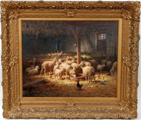 Barn Scene With Sheep Oil Painting by Charles H. Clair