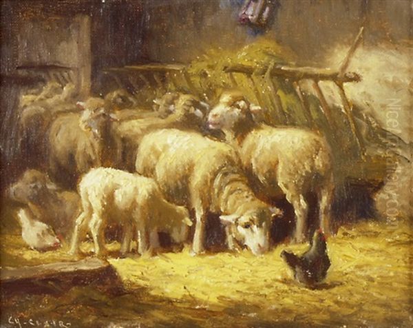 Schafe Im Stall Oil Painting by Charles H. Clair