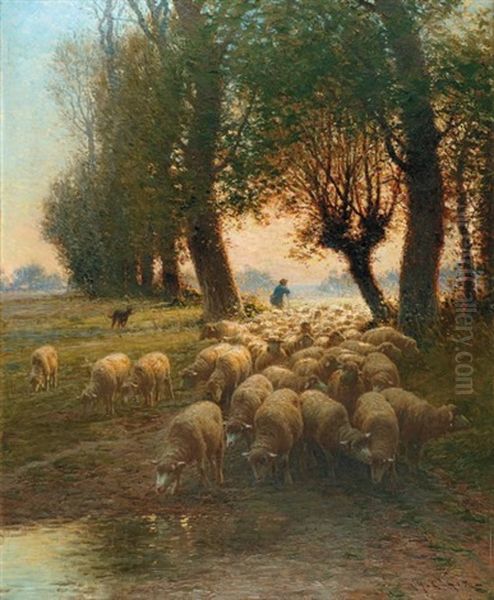 Bergers Et Ses Moutons Oil Painting by Charles H. Clair