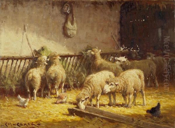 Schafe Im Stall Oil Painting by Charles H. Clair