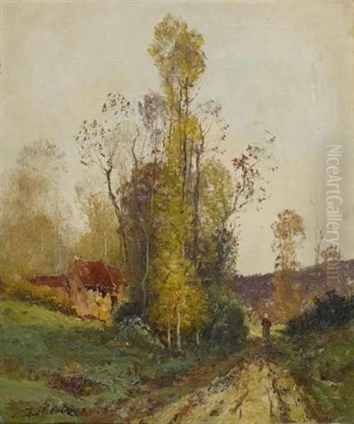 Landschaft Mit Bauerin Bei Einem Gehoft Oil Painting by Charles H. Clair