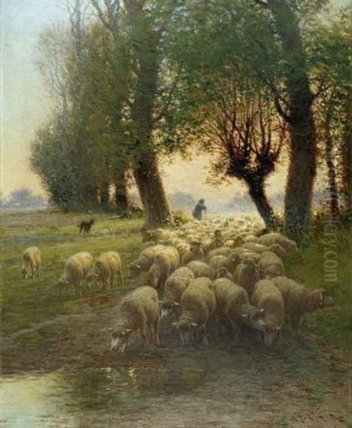 Bergers Et Ses Moutons Oil Painting by Charles H. Clair