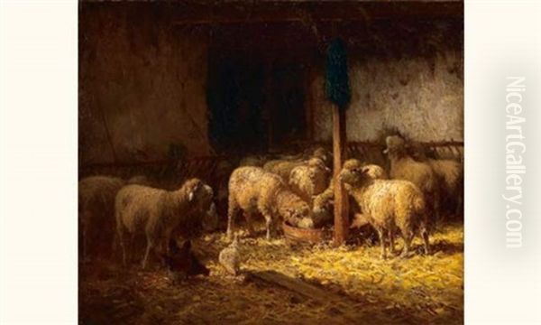 Moutons Dans La Bergerie Oil Painting by Charles H. Clair