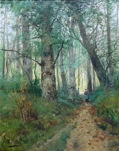 Reisigsammlerin Auf Dem Waldweg Oil Painting by Charles H. Clair