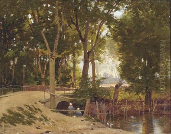 Blanchisseuses Pres D'un Ruisseau Oil Painting by Charles H. Clair