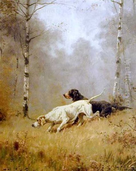 Pointer Et Setter Gordon A L'arret Oil Painting by Charles H. Clair