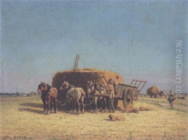 Harvesting Oil Painting by Charles H. Clair