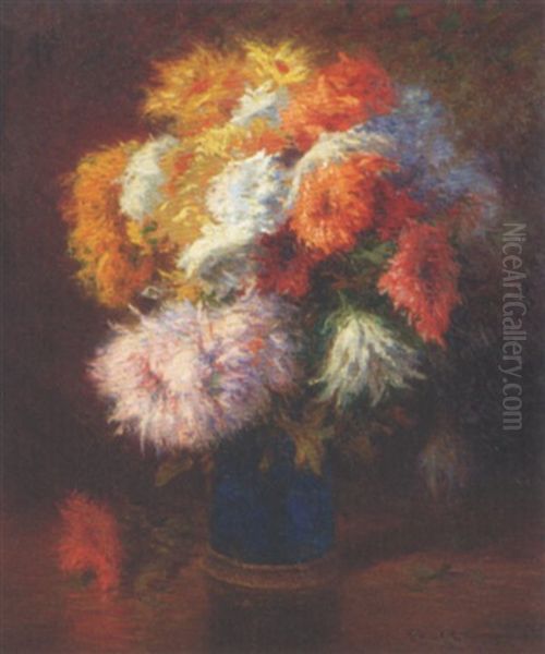 Bouquet De Chrysanthemes Oil Painting by Charles H. Clair