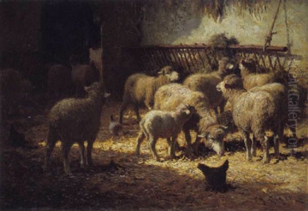 Schapen In De Stal by Charles H. Clair