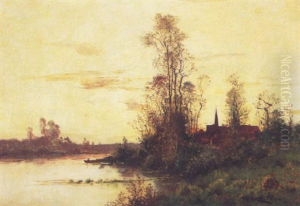 Village Au Bord De La Riviere Oil Painting by Charles H. Clair