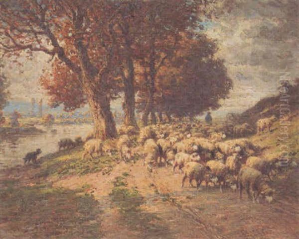 Landscape With Sheep Oil Painting by Charles H. Clair