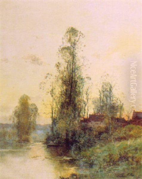 Pecheur Au Bord De La Riviere Oil Painting by Charles H. Clair