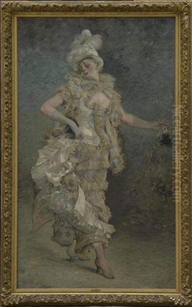 Pierrette, L'elegante Au Chapeau De Plume Oil Painting by Georges Jules Victor Clairin