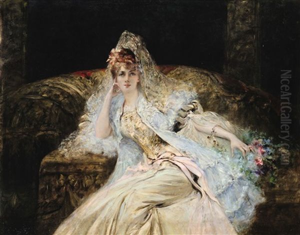 Lady With A Mantilla Oil Painting by Georges Jules Victor Clairin