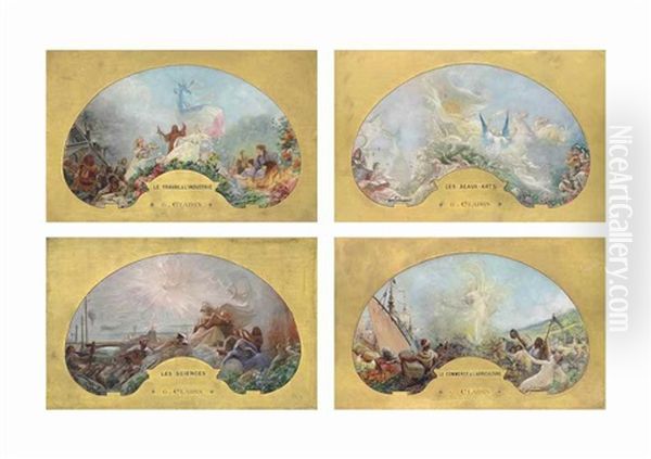 Four Allegorical Compositions: Le Travail & L'industrie; Le Commerce & L'agriculture; Les Sciences; And Les Beaux-arts by Georges Jules Victor Clairin