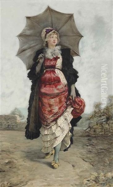 A Lady With A Parasol Oil Painting by Georges Jules Victor Clairin