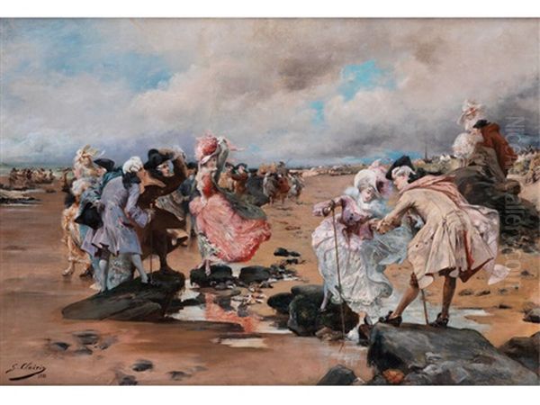 Hofische Rokoko-gesellschaft Am Strand Oil Painting by Georges Jules Victor Clairin