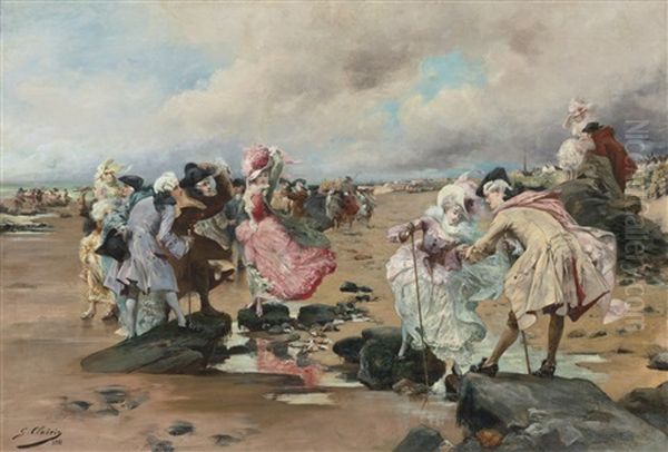 A Sunday At The Seaside Oil Painting by Georges Jules Victor Clairin