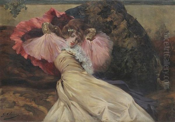 Elegante Allongee Oil Painting by Georges Jules Victor Clairin