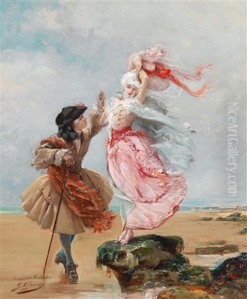 Galantes Paar An Der Meereskuste Oil Painting by Georges Jules Victor Clairin