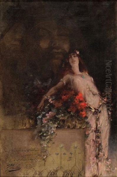 Sarah Bernhardt Debout Dans Un Decor Theatral Oil Painting by Georges Jules Victor Clairin