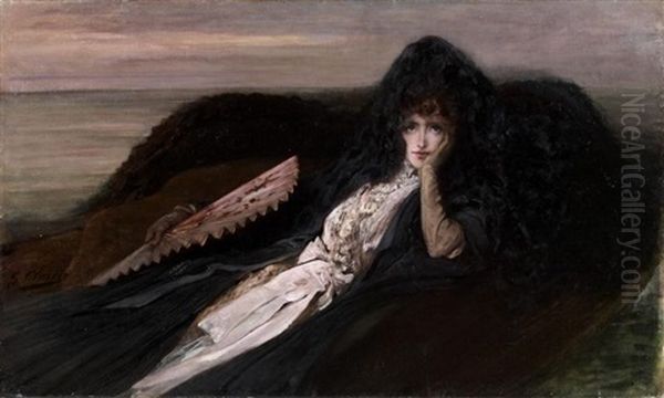 Portrait De Sarah Bernhardt A Belle-ile Oil Painting by Georges Jules Victor Clairin