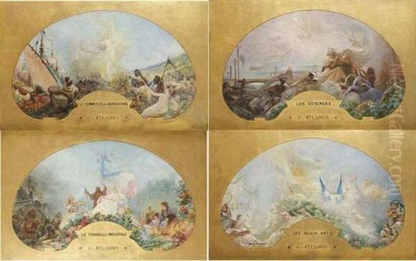 Le Commerce Et L'agriculture (+3 Others; 4 Works) Oil Painting by Georges Jules Victor Clairin