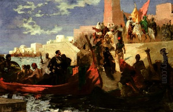 Reception D'un Dignitaire Dans Un Port Marocain Oil Painting by Georges Jules Victor Clairin