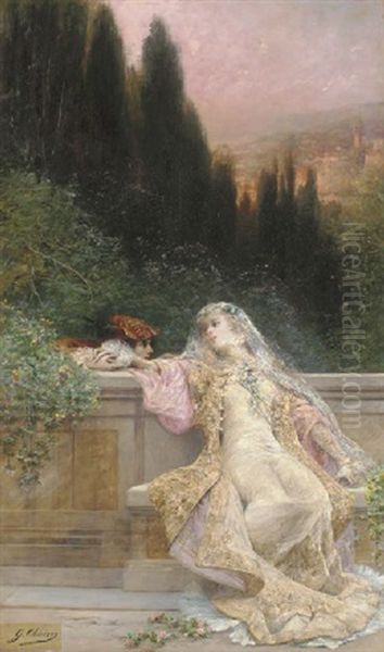 A Clandestine Courtship Oil Painting by Georges Jules Victor Clairin