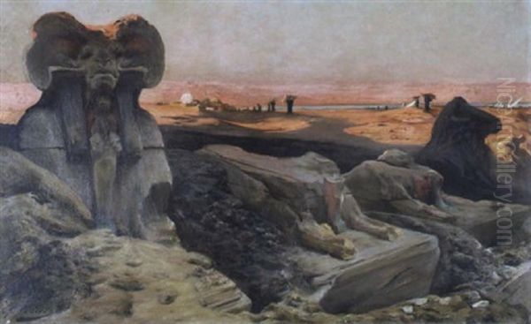 L'allee Des Beliers Du Temple De Karnak Oil Painting by Georges Jules Victor Clairin